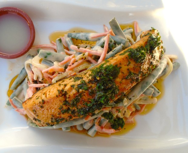 Salmon In Brown Butter With Bean & Carrots In Honey-Mustard Dressing