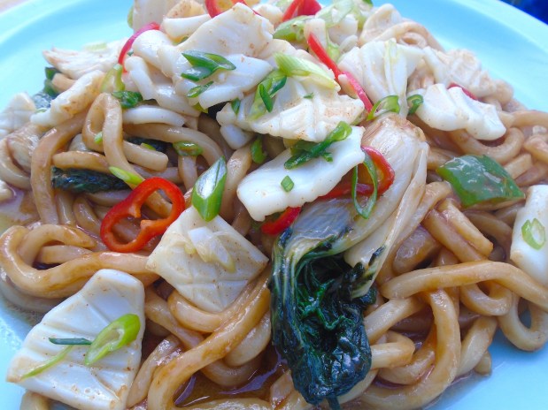 Stir Fried Squid, Udon And Bok Choy In Oyster Sauce (Yaki Udon)