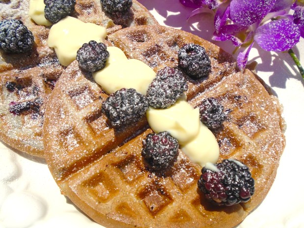 Blackberry Waffles With Vanilla Cream