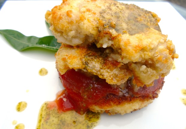 Parmesan-Crusted Chicken Tights With Potato Patty And Cilantro/Lime Dressing