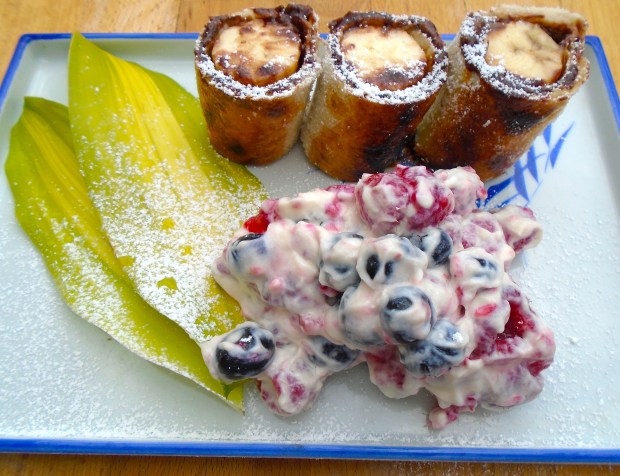 One For The Kids - Banana/Nutella Tortilla Roll With Fresh Raspberries And Blueberries