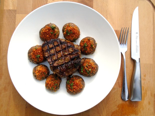 Grilled Beef Tenderloin With Parmesan-Roasted Mushrooms