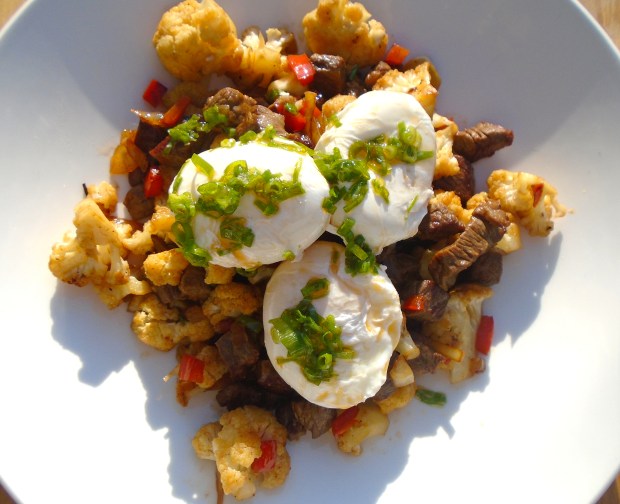 Breakfast Of Champions # 55 - Cauliflower And Beef Hash With Piquant Poached Egg