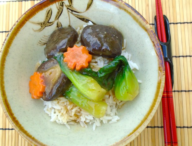 Stir Fried Flower Mushroomes, Bok Choi And Carrots In Hoi Sin Sauce