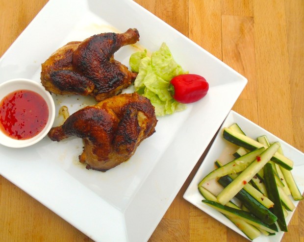 Ginger And Soy Braised Cornish Hens With Cucumber Pickles