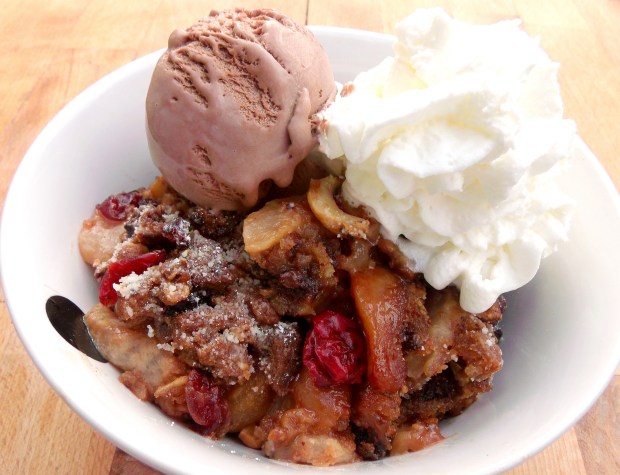 Caramelized Appe Cobbler With Twice Baked Chocolate Cookie Crumble