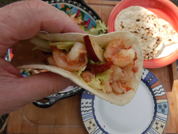 Salad Of Chili Shrimp, Chicorée Frisée, Pear And Sun-Dried Tomato (Or Is It A Taco ?)