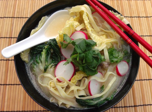 Ginger/Garlic Pork Soup With Vegetables And Yi Mein Noodles 