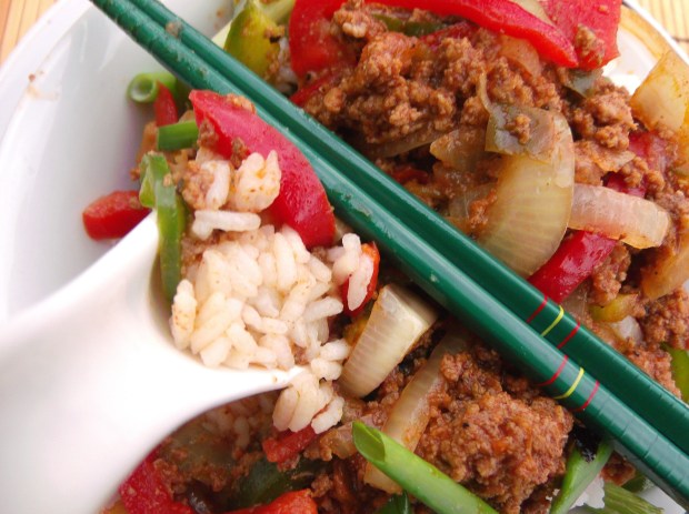Comfort In A Bowl.......Lamb, Peppers, Onions And Rice