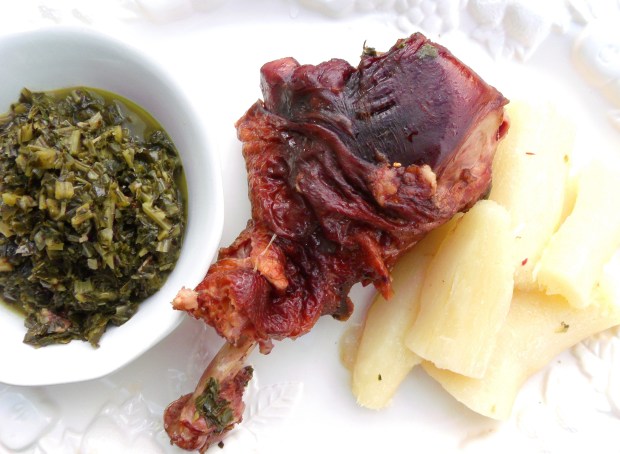 Smoked Turkey Leg With Collard Greens And Yuca In Mojo