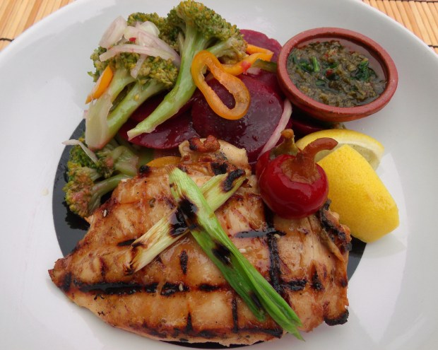 Grilled Chicken Breast With Red Beet/Broccoli Salad And Chimichurri